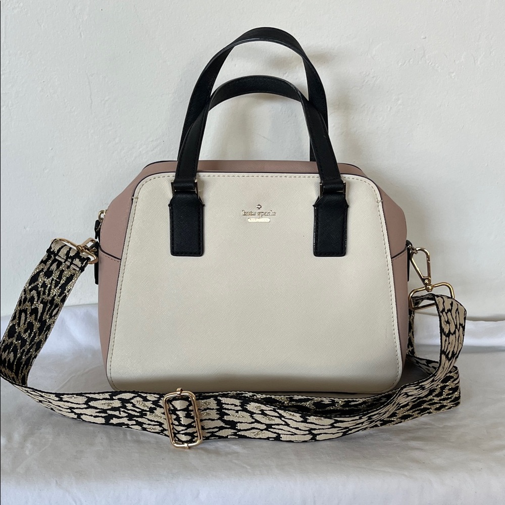 Kate Spade Cream and Pink Leather Satchel with Black Handles